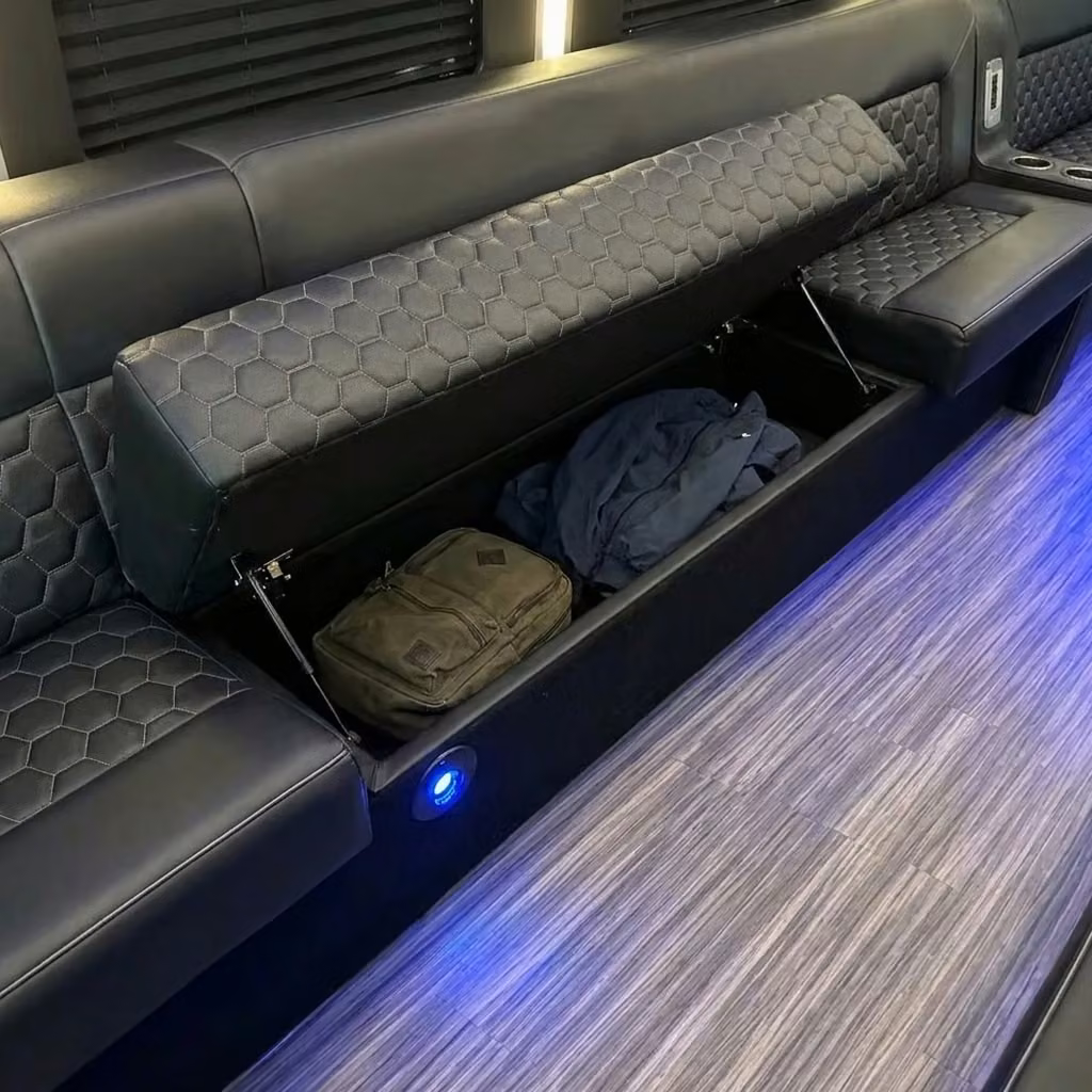 coachella party bus under seat storage