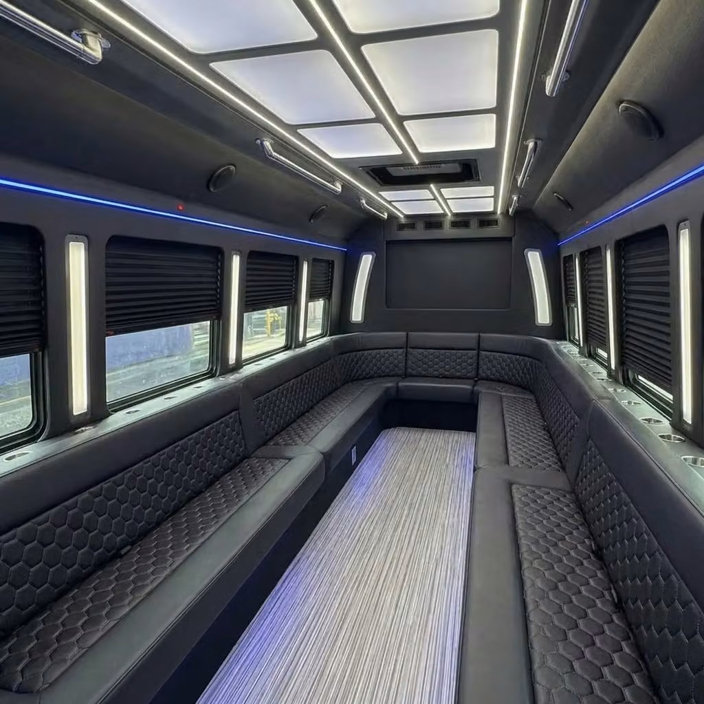 coachella party bus wraparound seating