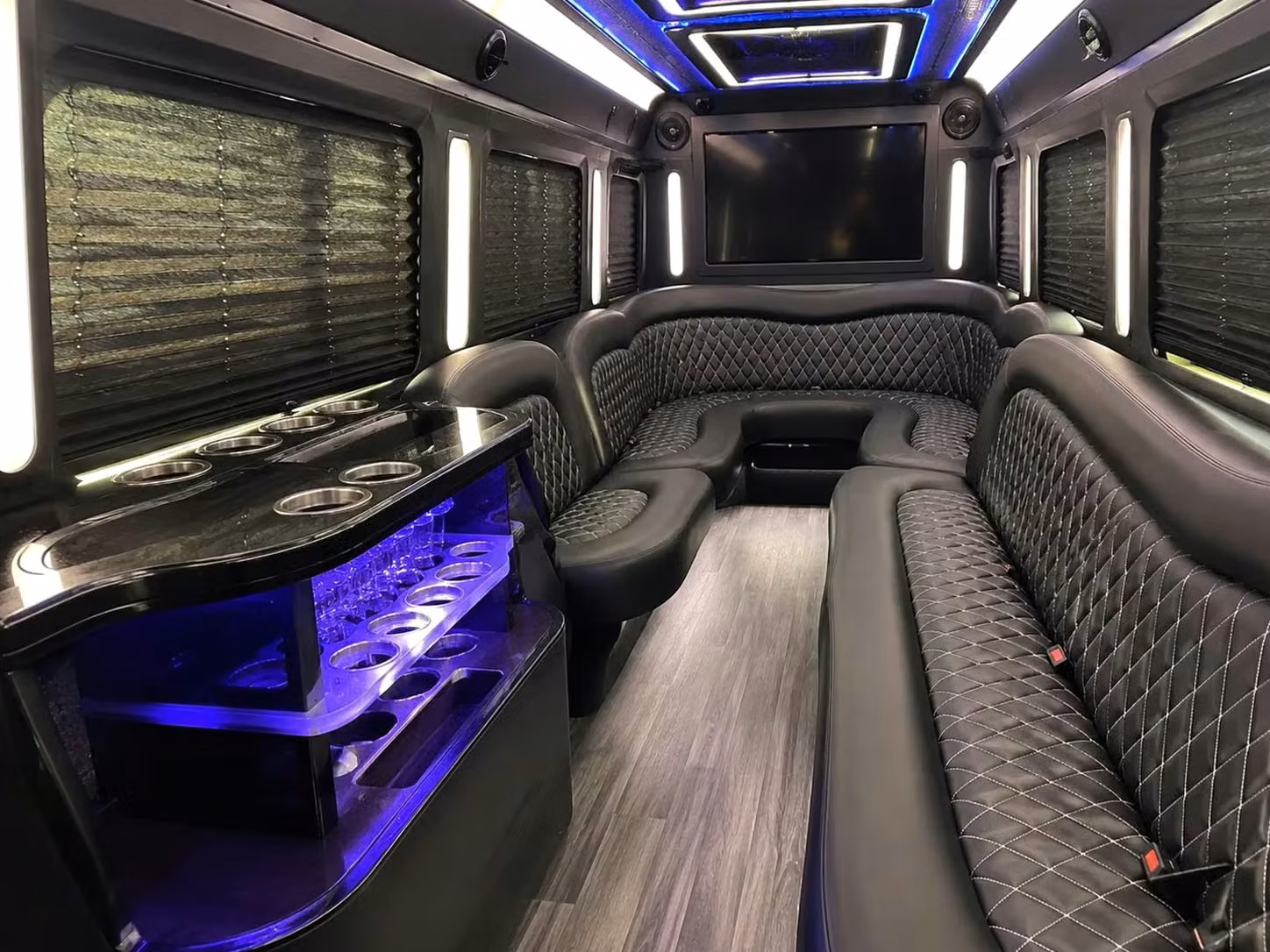 coachella prom party buses with led lighting bluetooth sound and leather seating